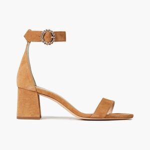 Maje Camel Suede Block Heel Ankle Strap Sandals Sz 37/US 6